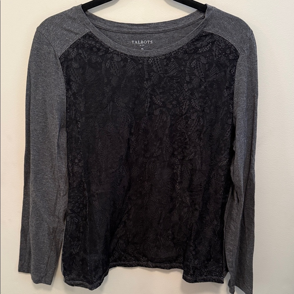Talbots Women's Charcoal and Ebony Lace Long Sleeve Top